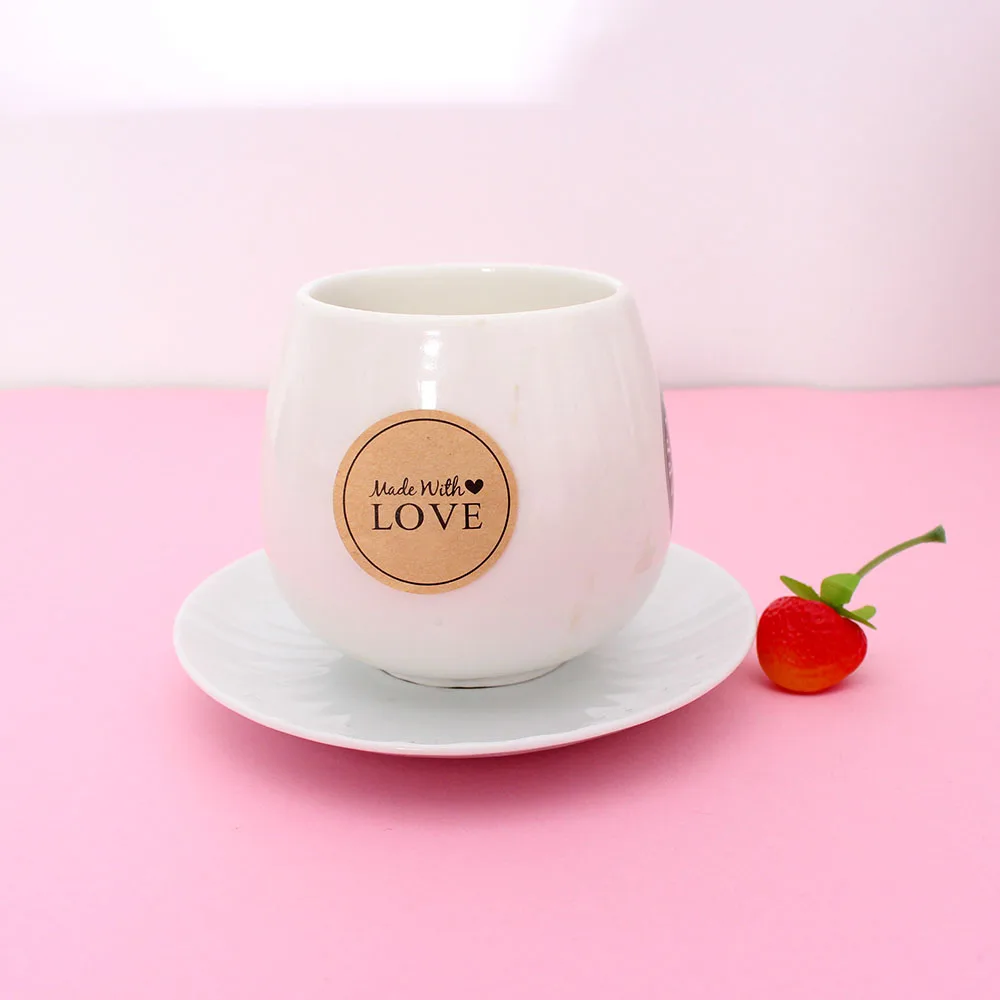 

5 Sheets/60 Pcs Made with Love Heart Handmade Cake Packaging Sealing Label Kraft Sticker Baking DIY Gift Stickers Wedding Party