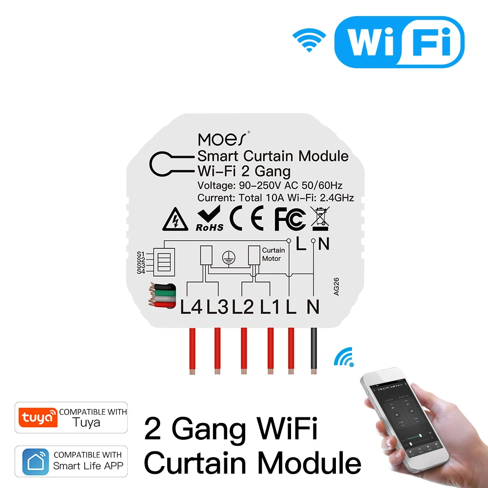 

Умный модуль для занавесок 2-х клавишный Wi-Fi умный переключатель для занавесок с голосовым управлением APP функция дистанционного управления...