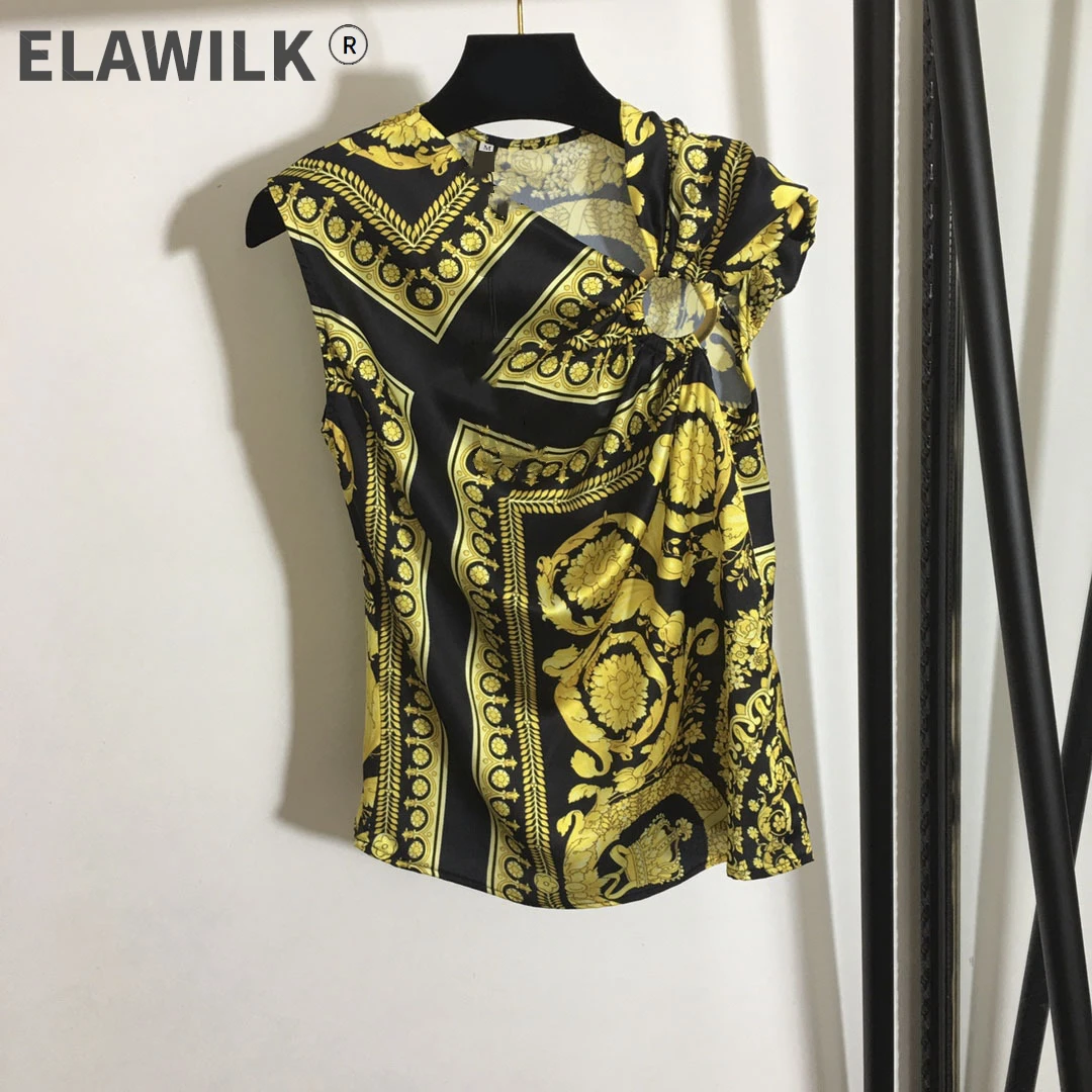 

Summer 2021 Fashion women's High quality Retro print Sleeveless T-shirts Top B907