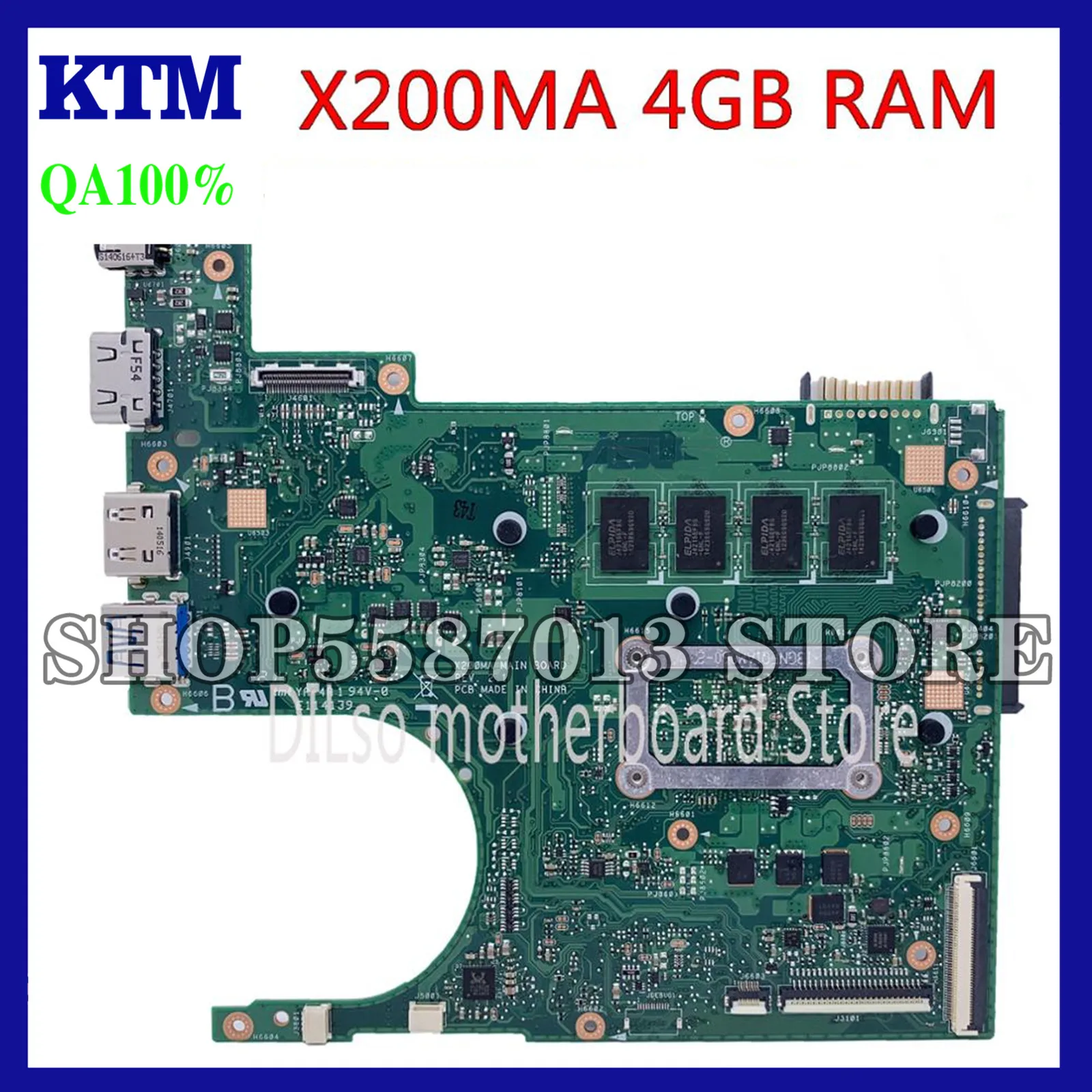 

KEFU X200MA motheboard FOR ASUS F200MA F200M X200M X200MA motherboard original 4GB RAM LVDS test