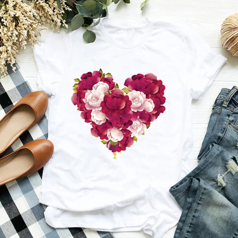 

Women Lady Floral Flower Short Sleeve Clothing Fashion Print Ladies T Tee Womens Shirt Clothes Tshirt Female Top Graphic T-shirt