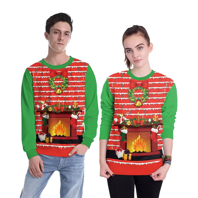 

Autumn Winter Couples Ugly Christmas Sweaters 3D Socks Bells Xmas Gifts Christmas Jumper Women Man O Neck Funny Sweatshirts Tops