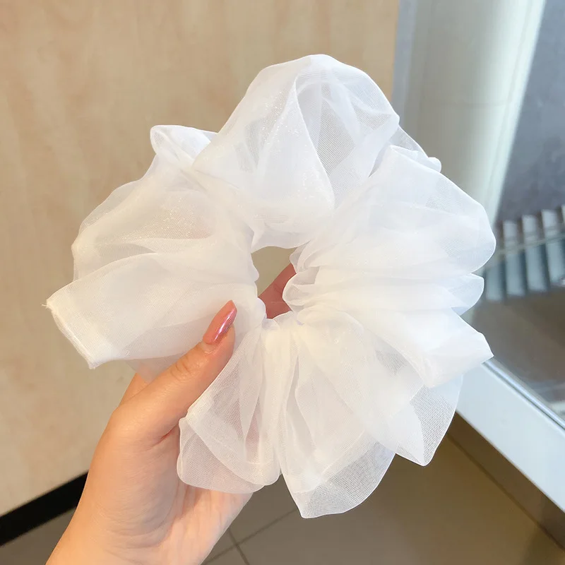 

Organza Silk Dream White Scrunchies Ponytail Holder Lady Large Hair Ring Luxury Hair Accessories Embroidery Cherry Hair Circle