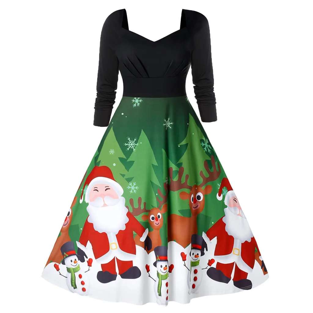 Женское платье повседневное милое воротник Рождество длинный рукав