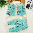 Зимняя детская одежда для малышей теплый комплект одежды для маленьких девочек, бархатный костюм с рисунком для От 1 до 3 лет