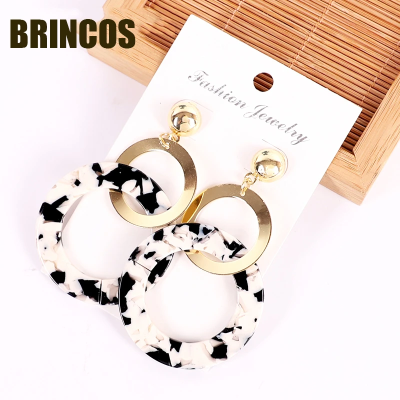 Женские акриловые серьги в стиле бохо большие Винтажные золотистого цвета