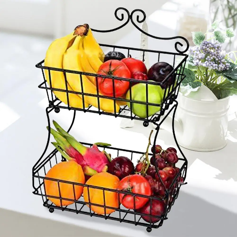 

2-Tier Fruit Basket Metal Detachable Large Capacity Bread Vegetables Storage Stand Kitchen Display Storage Container