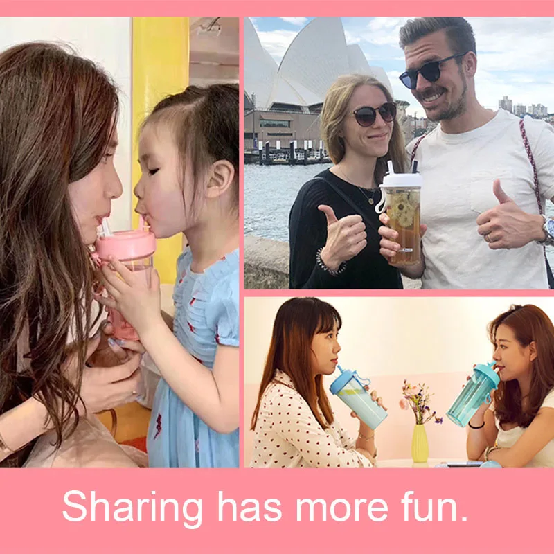 Креативные бутылки для напитков воды с соломинкой фитнеса без бисфенола двойное