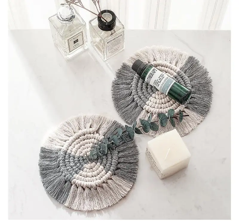 

Macrame Insulation Non-slip Pad Placemat Round Woven Cotton Coasters Home Creative Braid Coaster Handmade Cushion Coffee Cup Mat