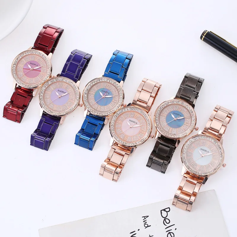 

100 pcs/lot Starry New Diamond Watches Women's Fashion Trend Crystal Sands Dial Milan Net with Quartz Watch