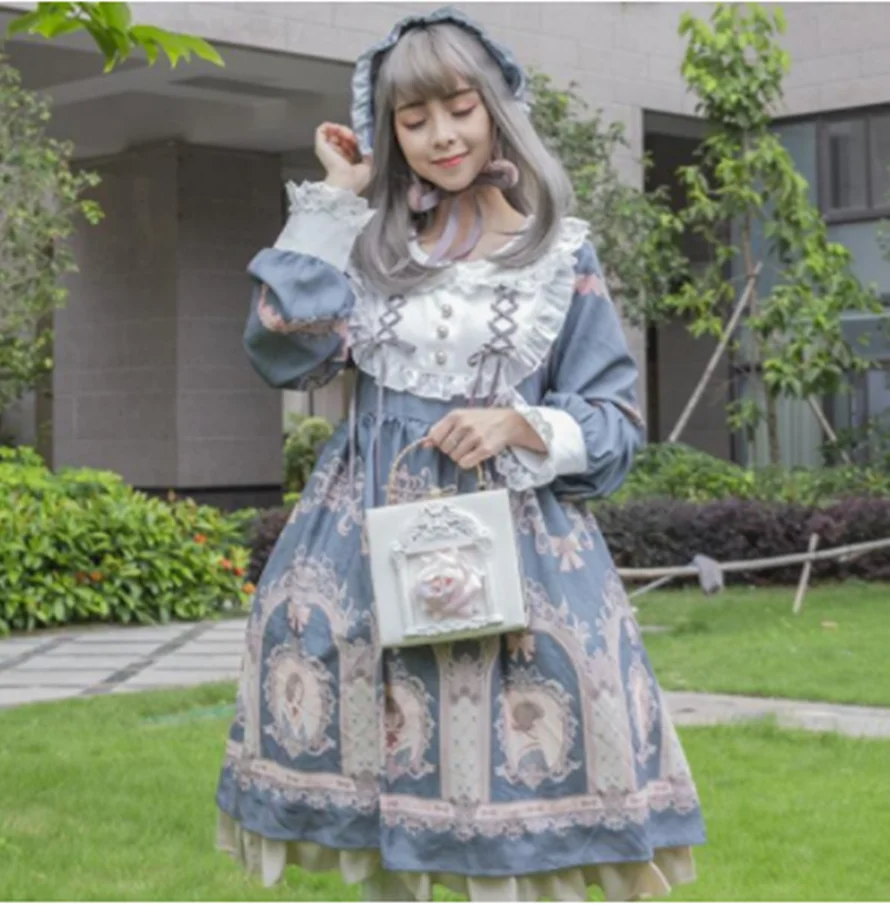 

kawaii girl gothic lolita op cosplay Gothic japanese sweet lolita dress vintage lace bandage printing high waist victorian dress