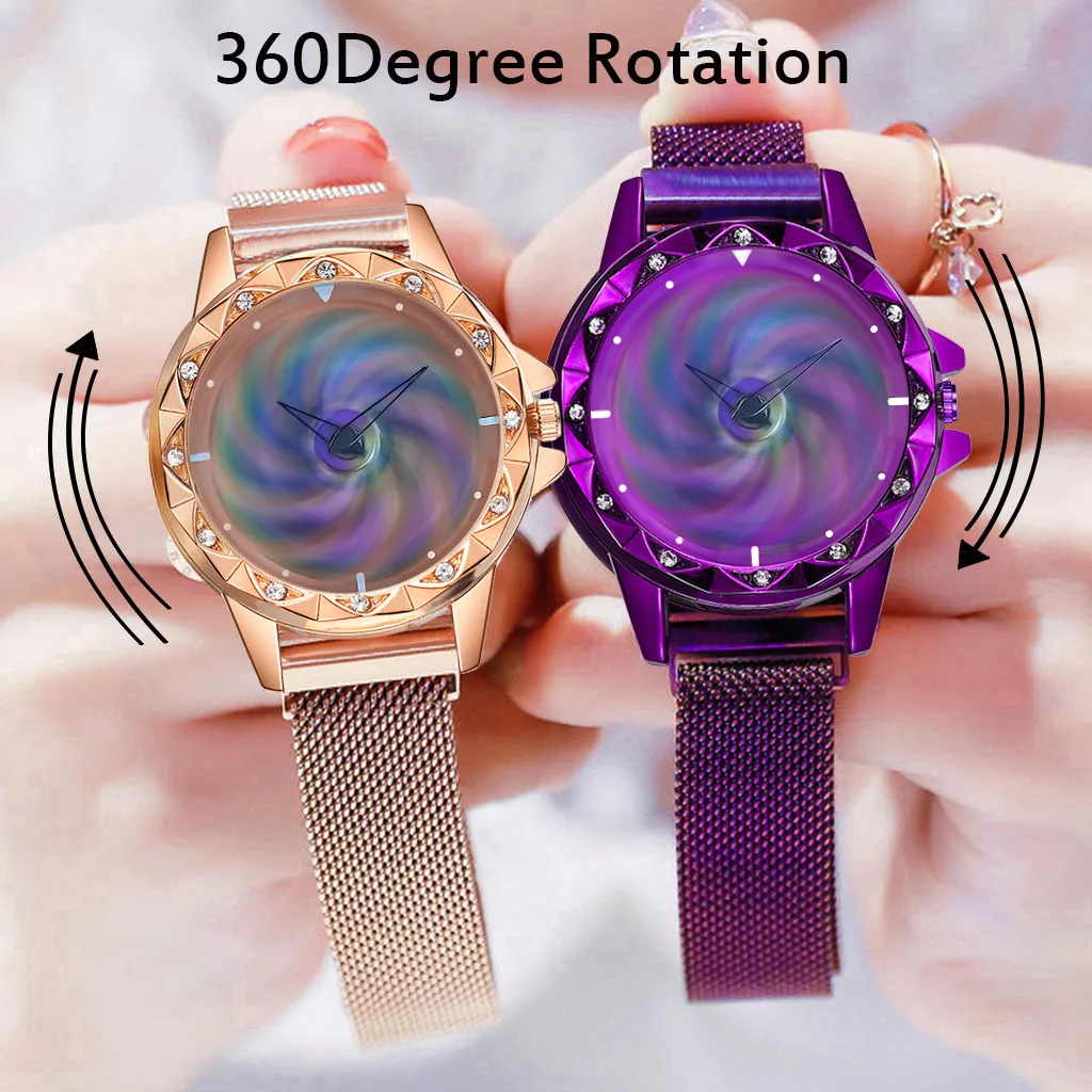 

Stylish women smart watch Women's Quartz Magnet Buckle Stainless Steel Interior Rotation Watch Zegarek damski A50