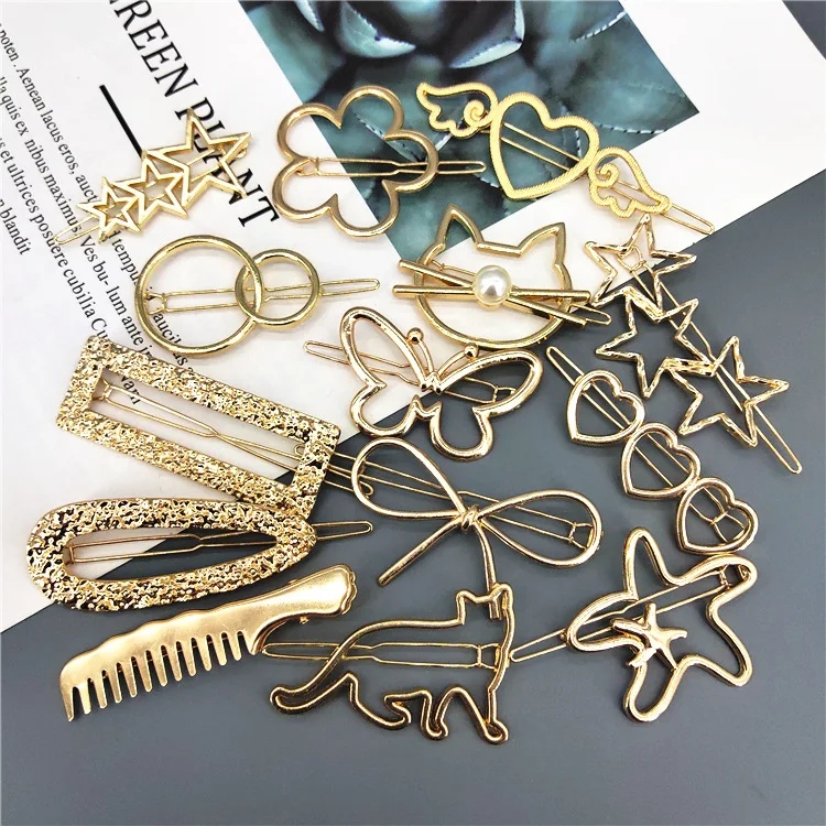 

10pcs Cute Simple Metal Hairpin Geometry Hollow Out Bobby Pins for Girls Gold Butterfly Clips Hair DIY Hair Accessories Kawaii