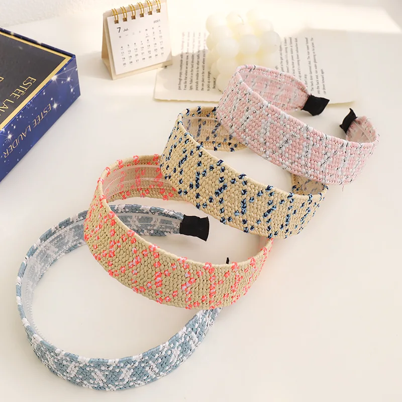 

2021 New Boho Hairband Summer Straw Weaving Knotted Headband for Women Cross Handmade Hair Hoop Hair Accessories