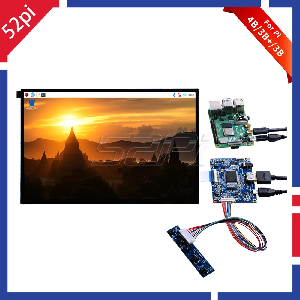 52Pi 10,1 дюймов 1280*800 ЖК-дисплей Экран Дисплей DIY Kit HDMI монитор TFT ЖК-дисплей 5V 1A для Raspberry Pi 4 B все модели