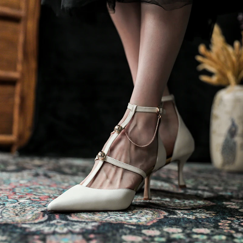 

Women Shoe 2022 Dress Pumps Office Ladies Shoes On High Heels Pointed Toe Party Pumps With High Heels Chains Roman tacón