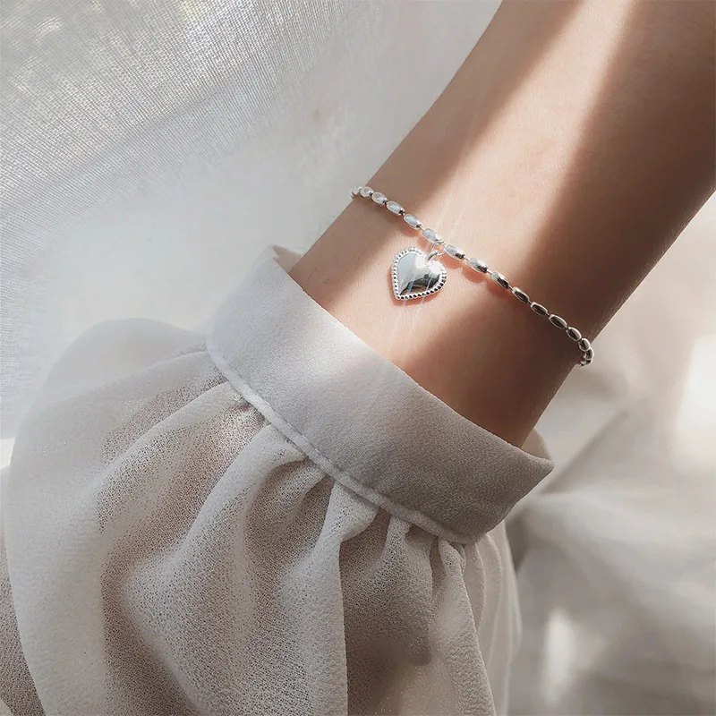 

Женский браслет в форме сердца из стерлингового серебра 925 пробы с кисточками и браслетом, модные ювелирные изделия, вечерние аксессуары SL198