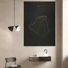 Золотая линия, черная карта Алжира, холст, настенный художественный принт, современный плакат, настенные картины для гостиной, домашний декор, рамка