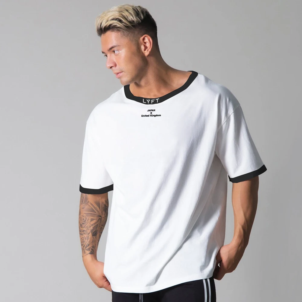 

New Muscle Brothers Sports Men's Spring Summer Round Collar Tidal Cotton Running Fitness Short Sleeve Cross Border