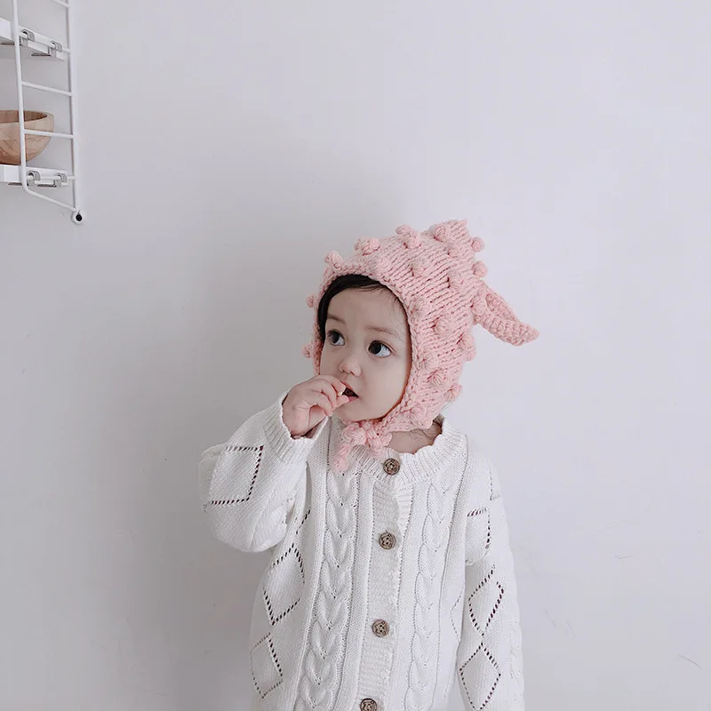 Осенне-зимние милые шерстяные вязаные шапки для маленьких мальчиков и девочек от