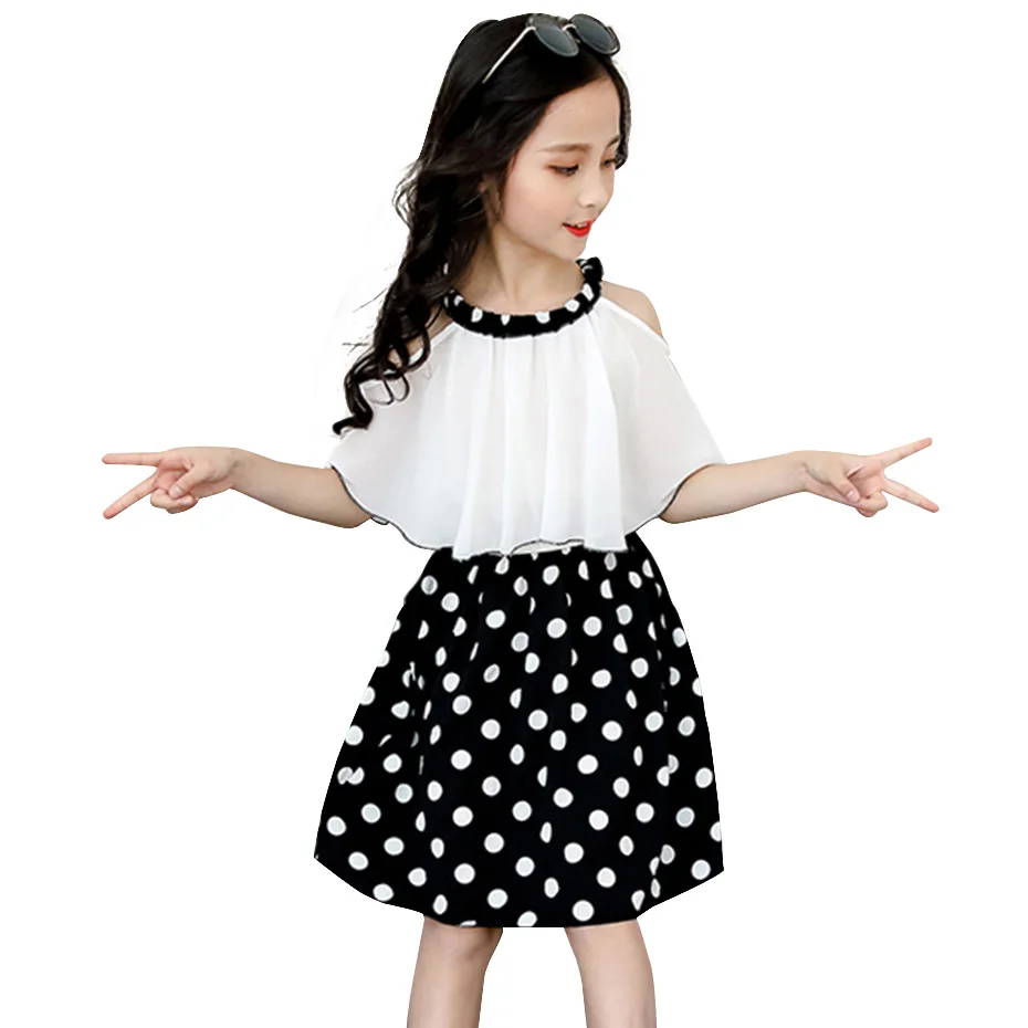 

Big Girl Dresses Off Shouder Summer Dress For Girl Casual Patchwork Dress For Kids Teenage Costume For Girls 6 8 10 12 14 Year