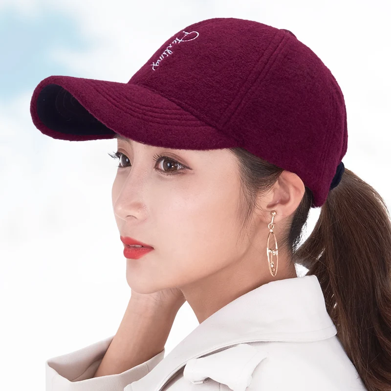 

New Letter Casual Wool Baseball Cap Women Adjustable Female Young Baseball Hat Keep Warm Outdoor Sports