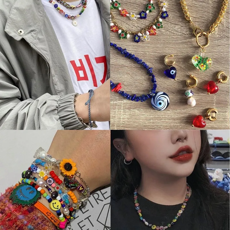 

TESSYSTORE Colorful Lampwork Beads Mixed Color Flower Pattern Glass Beads For Jewelry Making Bracelet Necklace DIY Accessories