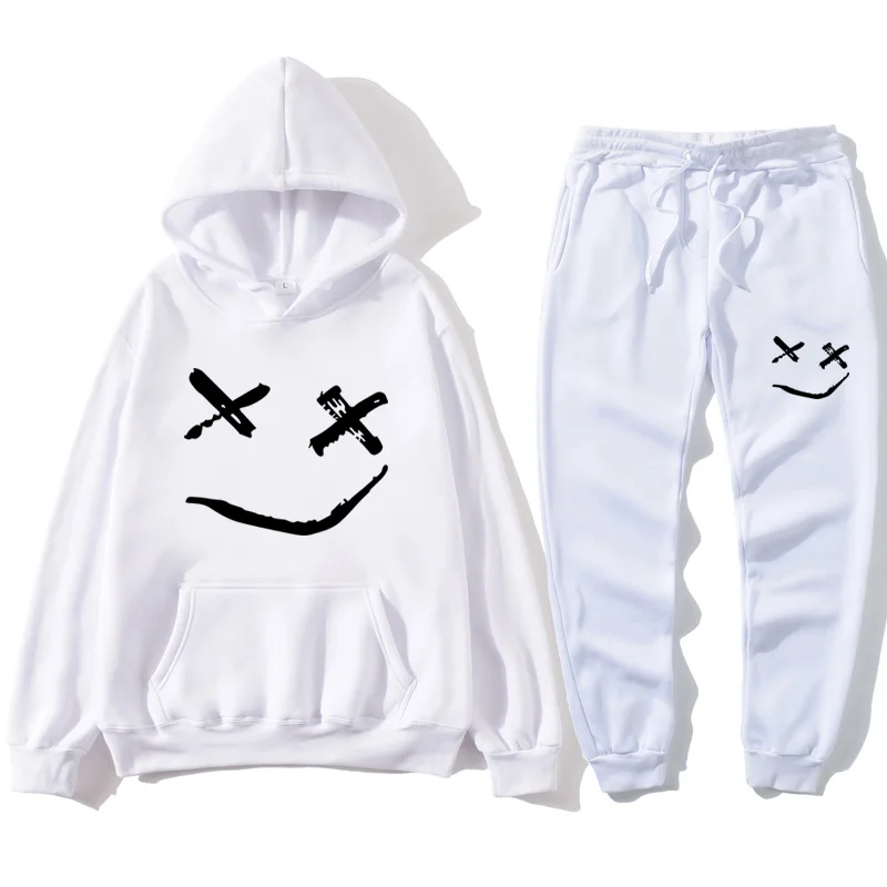 

Fall/winter plus fleece hooded sweater suit, hip-hop trendy men's sweatshirt street, embarrassed face sweater, loose plus size m