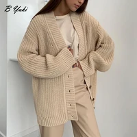 blessyuki cashmere knitted casual oversized cardigan sweater women solid v neck button soft sweaters female long sleeve jumper