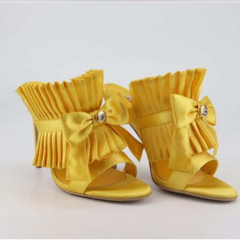 

Fanyuan Women Shoes Sandals Thin High Heel Silk Bownot Pearl Shoes Slip On Party Club Sweet Slippers Footwear Size 33-43