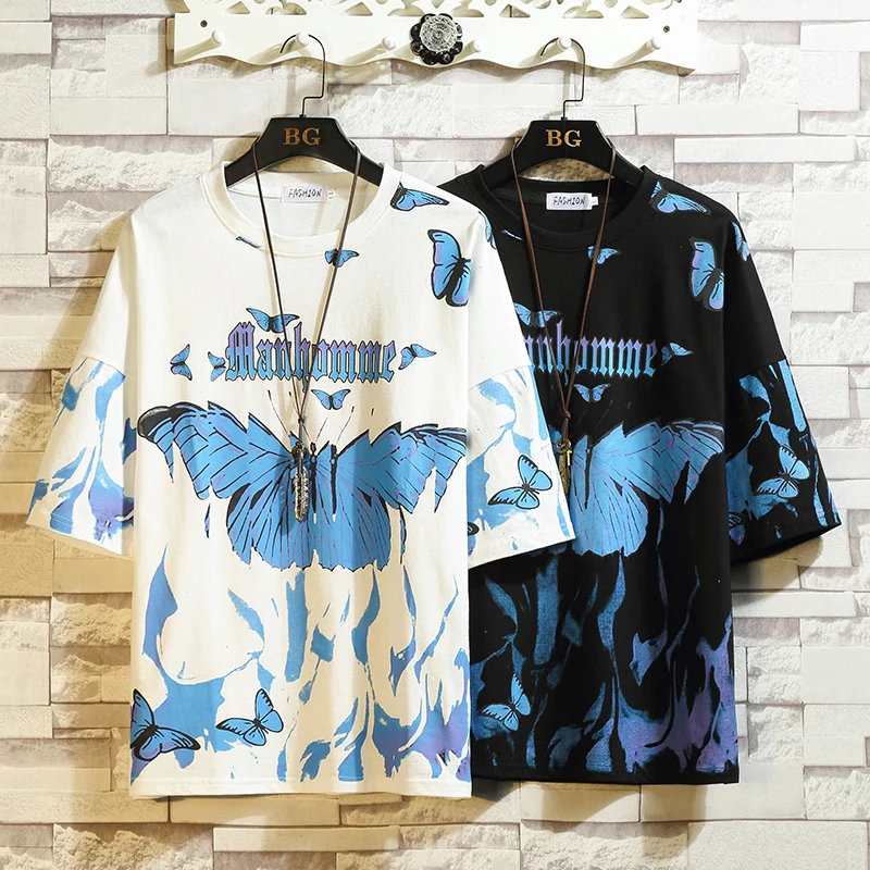 

Flame Butterfly Street Fashon T-shirt Men 2020 Summer Crew Neck Men's Tshirt Hip Hop Tee Shirts