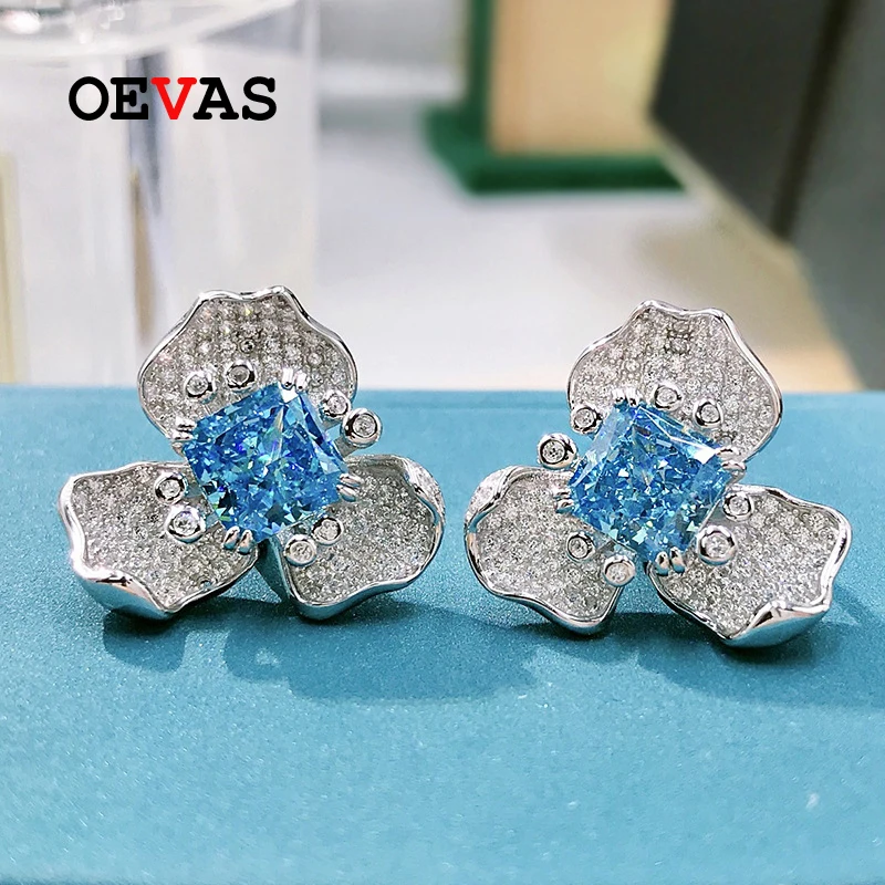 

Женские серьги-гвоздики из серебра 100% пробы, с аквамарином