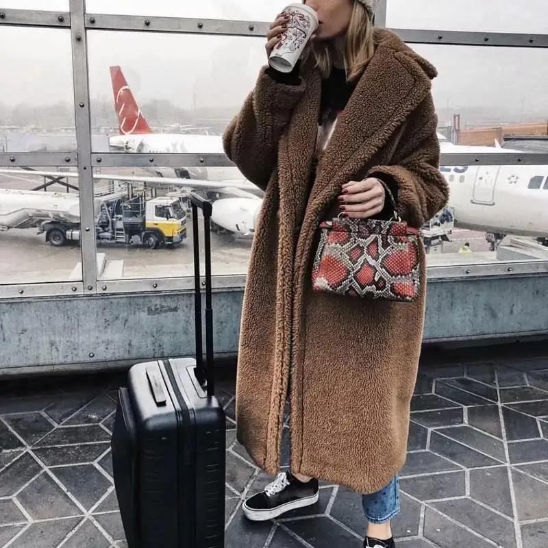 Свободное зимнее женское пальто из искусственного меха 2019 повседневное большого