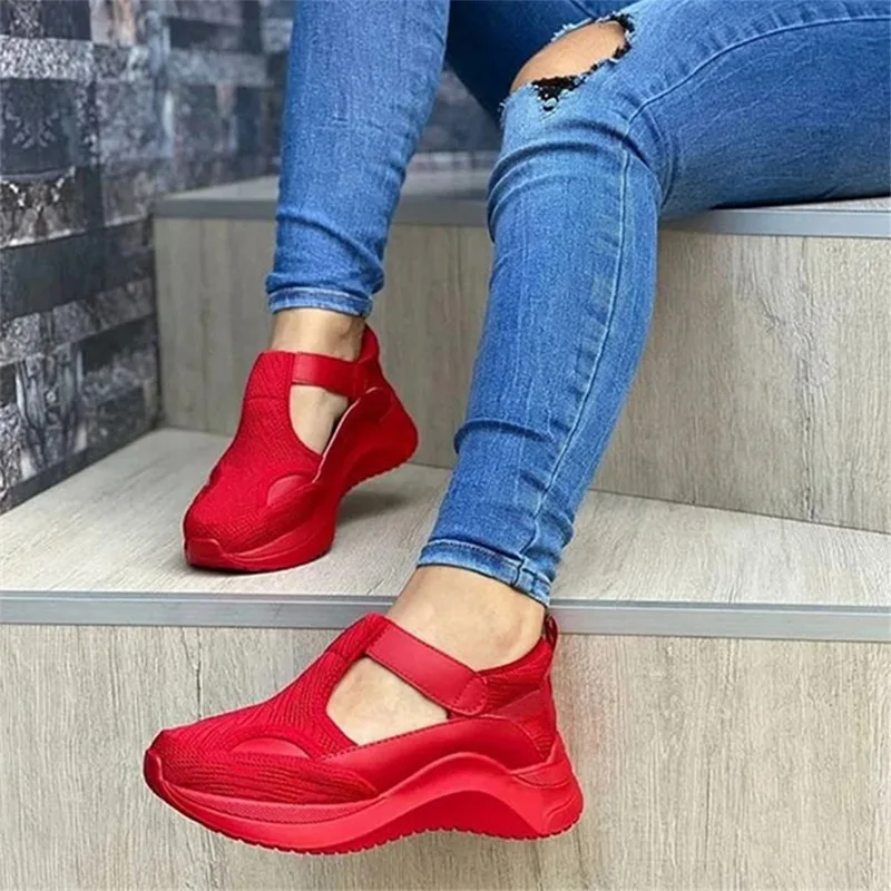 

BRKWLYZ Women Shoes Summer Pumps Chunky Mid Heels Plus Size Breathable Mesh Sneaker Wedges Shoes Female Mujer Sapato Feminino