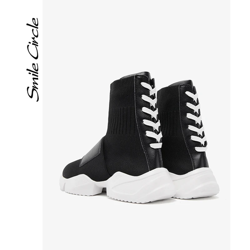 Ботильоны Smile Circle Носки сапоги вязание High-топ Вскользь ботинки 2019 | Обувь
