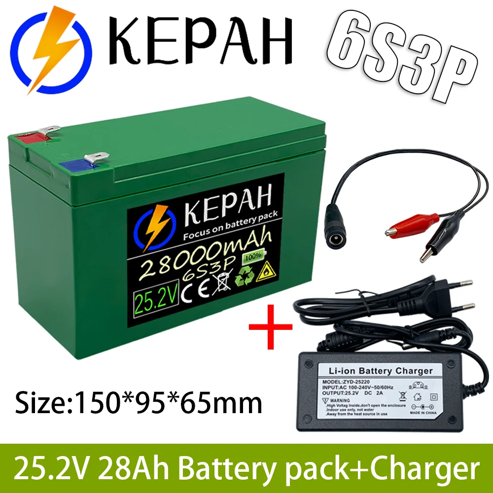 

Batterie Lithium-ion 6s3p 24V 28ah 18650, 25.2v 28000mAh pour velo electrique, avec chargeur