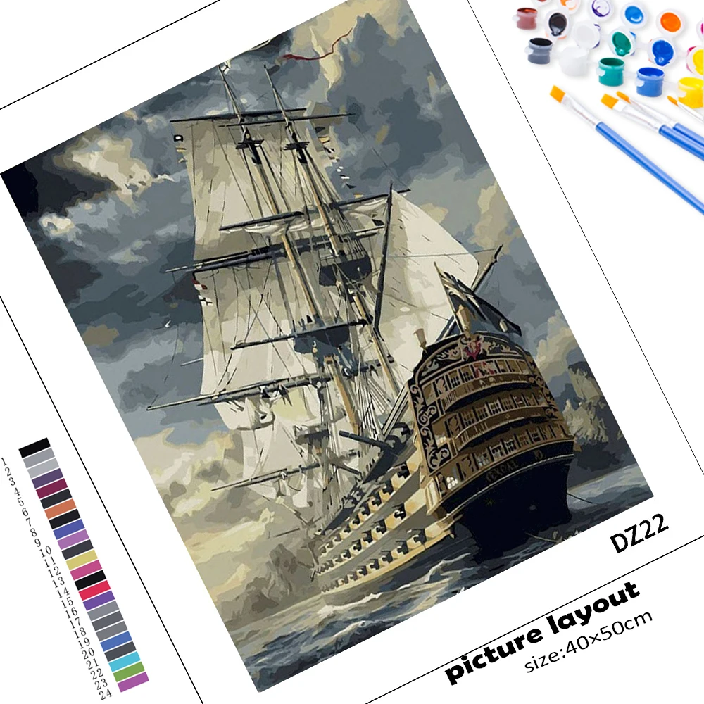 Картина по номерам на холсте без рамки|seascape painting|sailing boat paintingboat painting | - Фото №1