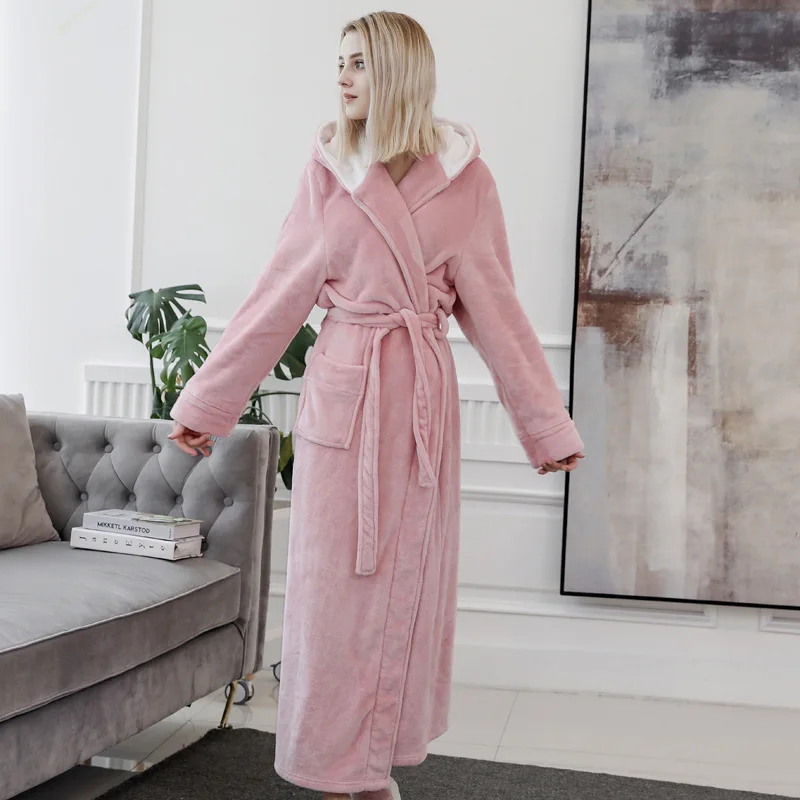 Мужское и женское кимоно халат зимняя ночная рубашка с капюшоном одежда для сна