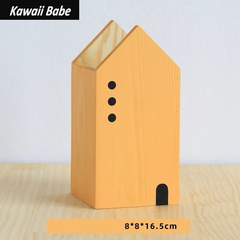 

Pen Holder Desk Organizer Pencil Organizer for Desk Kawaii House Shape Wood Storage Box School Office Accessories Stationery