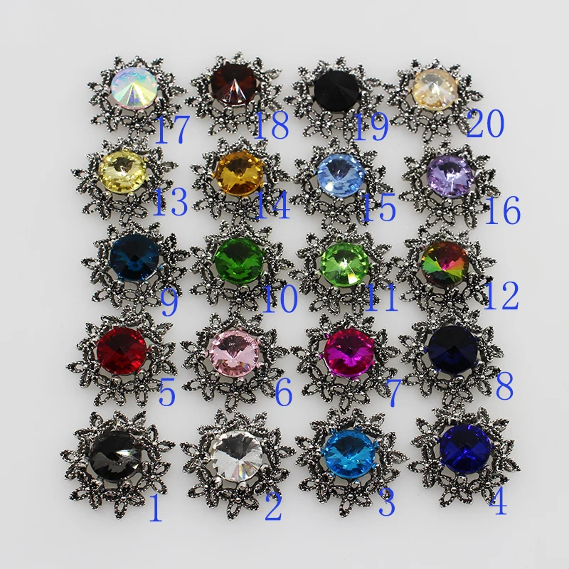 Модные черные стразы, 10 шт., 21 мм, пуговицы с плоской задней частью, пуговицы из сплава, для украшения одежды, аксессуары для свадебной вечеринки