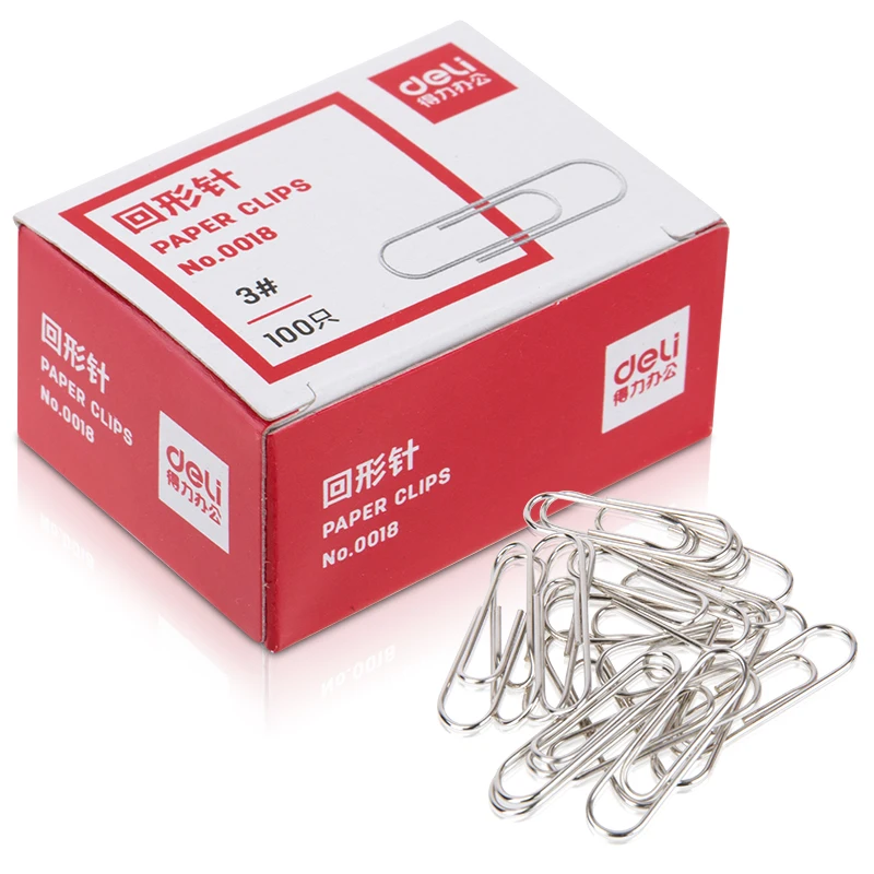 

100pcs Box Paper Clip Metal Stationery Clips Nickel Pated Clip Folder 3# bookmark Clip Office Supplies Deli 0018