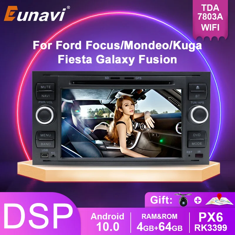 Online Eunavi PX6 Android 10 Auto Radio DVD Multimedia Für Ford Mondeo Focus S-max C-MAX Galaxy Fiesta Transit Fusion Verbinden Kuga 2 Din