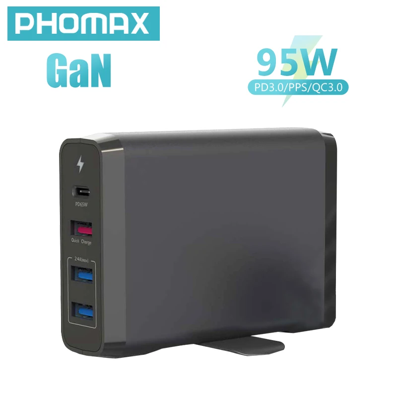 

PHOMAX 95W PD/QC Charger GaN USB/USB-C Adaptor 4-Port PPS 65W 18W For Laptops MacBook iPad iPhone Huawei Xiaomi Charging Station