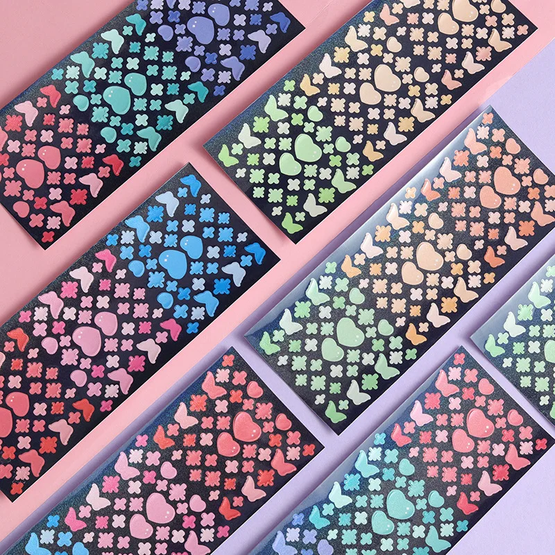 

Colorful Love Feather Laser Flash Sticker DIY Scrapbooking Idol Card Album Deco Kawaii Stationery Decorative Stickers