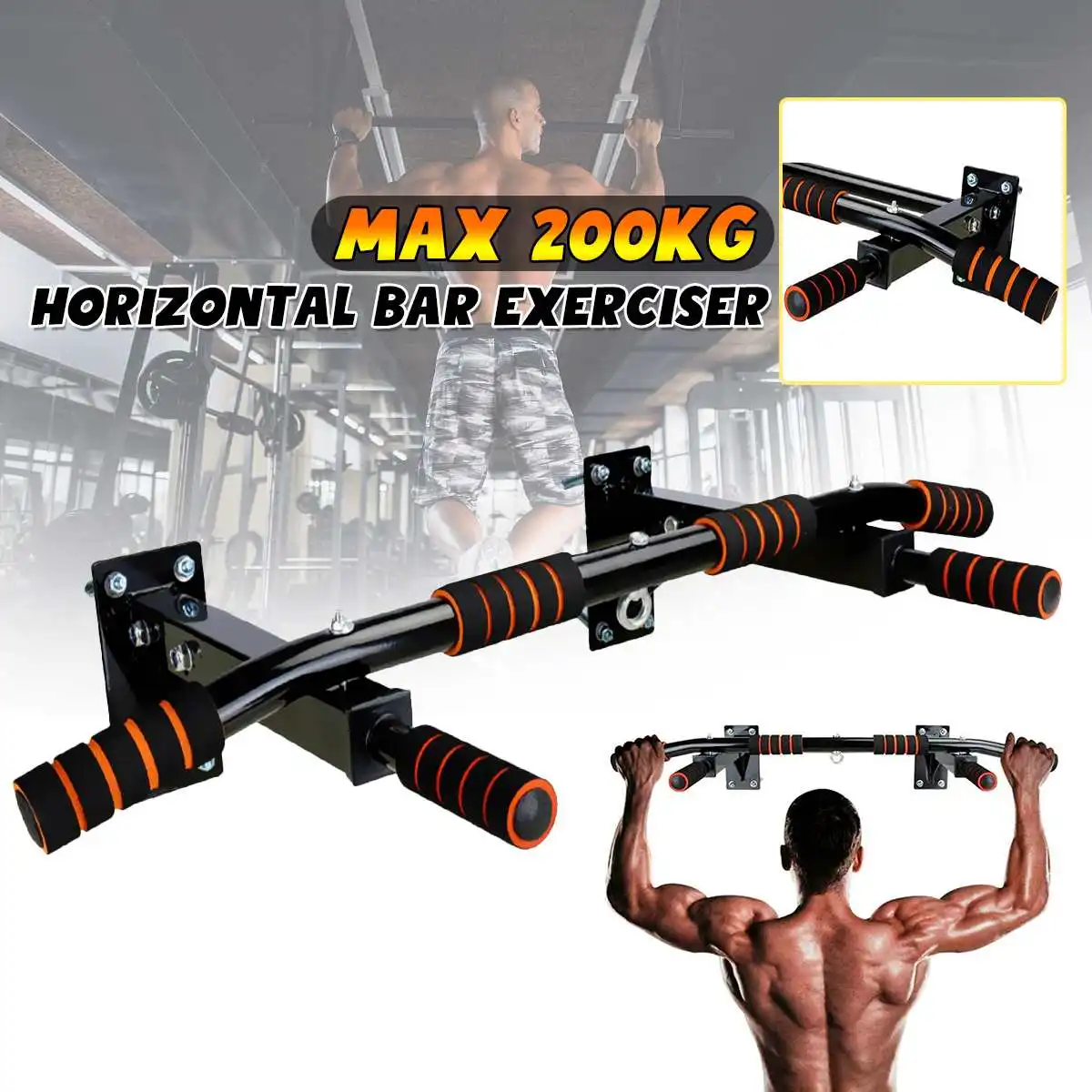 200KG Wall Mounted Horizontal Bars with Wide Anti-slip pad Home Gym Workout Chin Up Pull Up Training Bar Sport Fitness Equipment