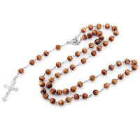 new fashion personality wood beads chain cross pendant necklace for women men jewelry gifts