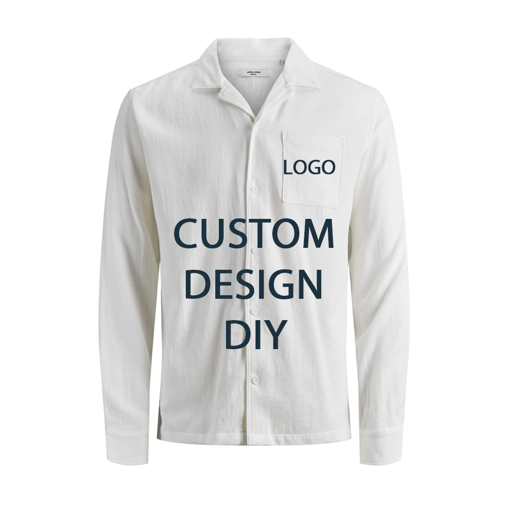 Camisa de manga larga con cuello cubano para hombre, camisa con estampado 3d de logotipo de diseño personalizado POD