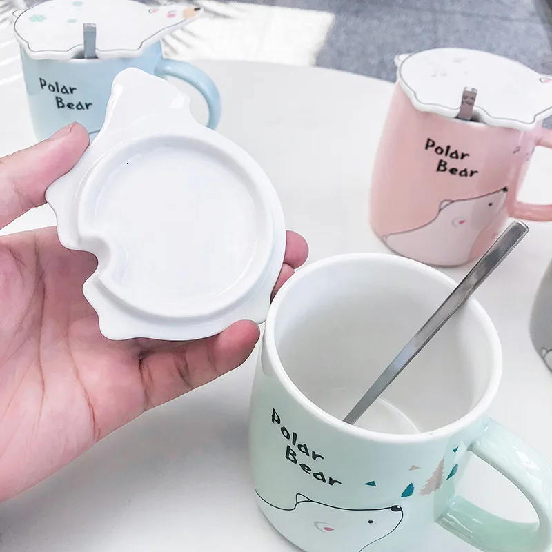 Керамическая кофейная чашка с милым мультяшным маленьким медведем ложка крышкой