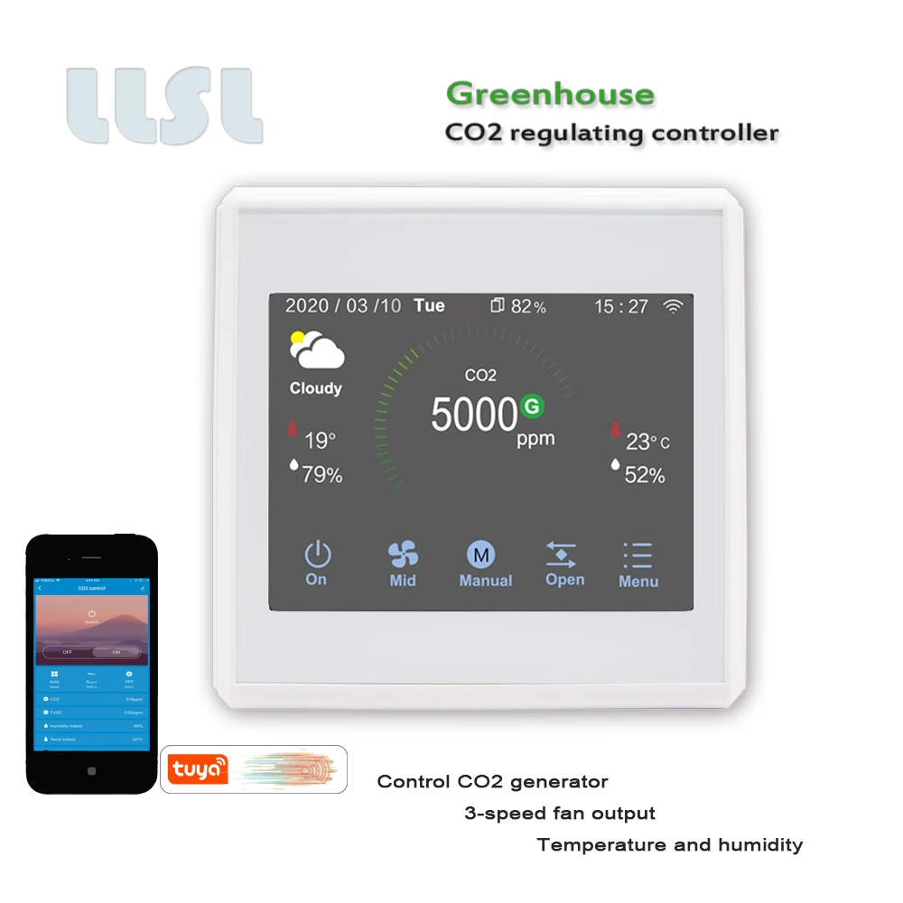 

Small family greenhouse CO2 control regulator, 220V output control 3-speed fan, CO2 generator electric valve switch