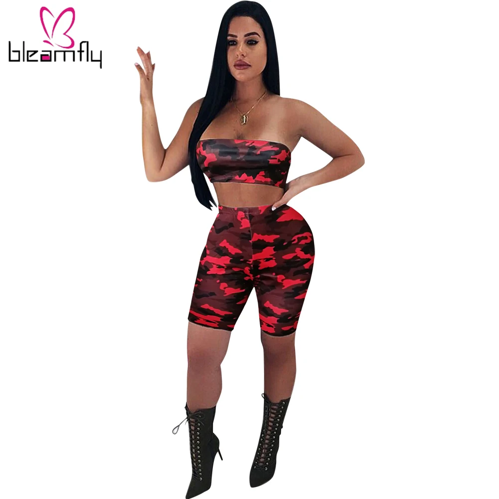 Новинка 2019 женский летний Камуфляжный костюм с коротким рукавом и капюшоном